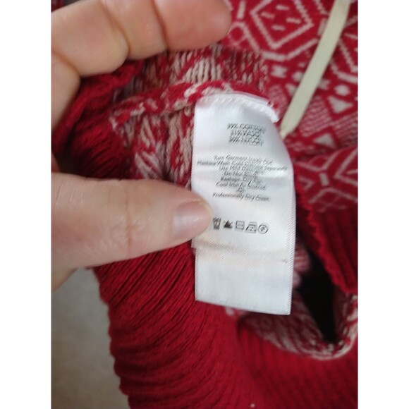 Eddie Bauer Fair Isle Wool Tunic Sweater Women's Small Red Pullover Cowl Neck - Picture 7 of 9
